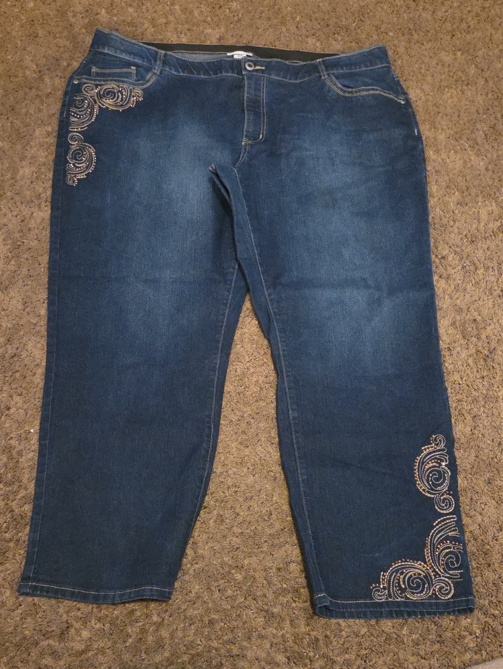 Women’s Dark Blue Embroidered Straight-Leg Jeans